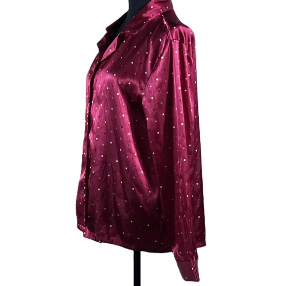 Gilligan & O'Malley Women's, Small, Red Polk-a-Dot, Long Sleeve Silky Shirt - Picture 2 of 5